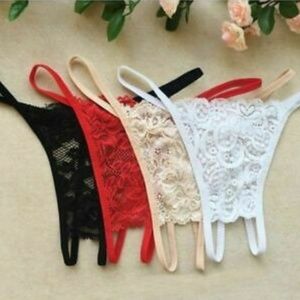 Crotchless lace thong